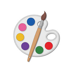 Artist's palette with colorful paints and brush for creative painting and artistic expression