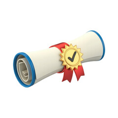 Certificate icon with gold seal and red ribbon for achievement or completion recognition