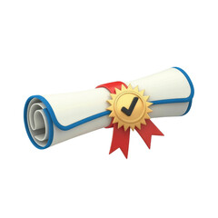 Official achievement diploma icon with ribbon and verified badge for certifications and awards