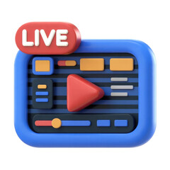 Live streaming interface icon showing play button and controls in vivid color theme with text
