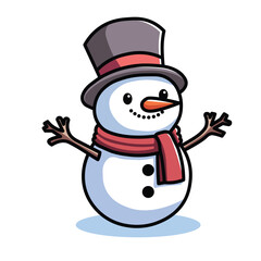 Illustration Vector Graphic Cartoon of a Snowman Wearing a Fedora Hat and Scarf