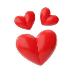 Three red hearts floating against a transparent background for a love themed design image