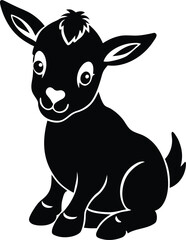 Obraz premium Cute Baby Goat Silhouette Vector Sitting Farm Animal Illustration on White Background