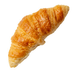 Side view of single brown or golden croissant isolated with clipping path in png file format