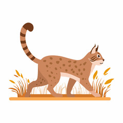 Fototapeta premium Stylized Lynx Walking Through Grass with Distinctive Spot Pattern