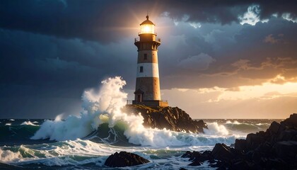Obraz premium Lighthouse amidst stormy seas (2)