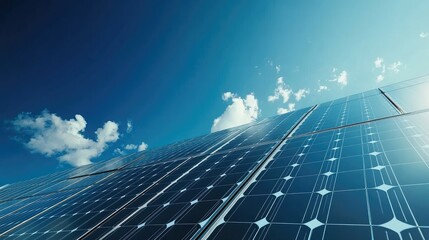 Solar Panels under a Blue Sky: Clean Energy, Sustainable Future