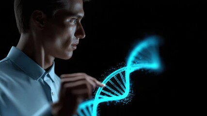 Genomic health map reveals digital glowing DNA strand insights advancing understanding of human biology focused dark environment - Powered by Adobe