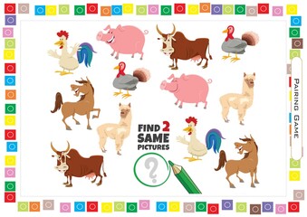 Worksheets for children - Matching Game for Kids - Find 2 Same Pictures