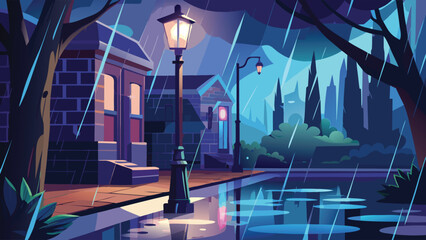 Obraz premium Illustration of a lamb in street on rainy day