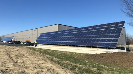 Ground-Mounted Solar Panels Powering a Warehouse