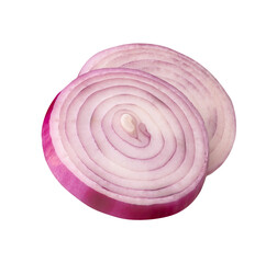 Two Spanish onion or red onion slices in stack isolated with clipping path in png file format