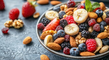 Organic Healthy Snack Plate with Nuts and Fruits