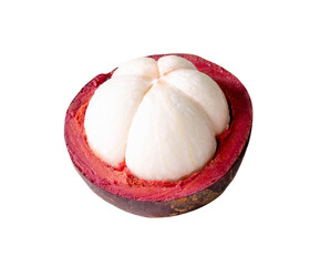 One ripe peeled mangosteen isolated with clipping path in png file format