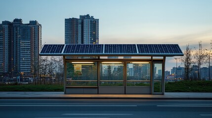 Obraz premium Eco-Friendly Bus Stop: Sustainable Urban Design in Modern Cityscape