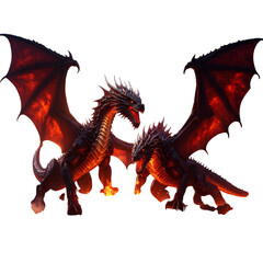 Huge fire dragon in fantasy battle