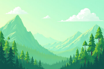 Mountainous landscape with lush greenery under clear blue skies

