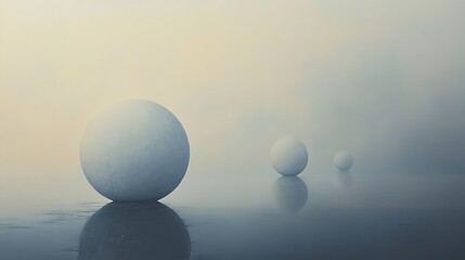 Abstract composition of spheres reflecting on a surface