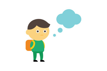School Kid With Backpack And Wondering Thought Bubbles