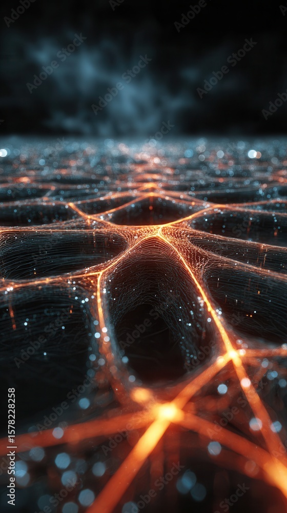 Poster abstract digital network with glowing connections and depth effects