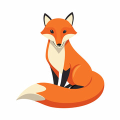 Obraz premium Cartoon Fox with Orange Fur, Sitting and Smiling, Vector Illustration