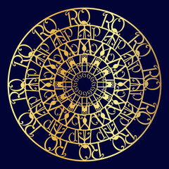 beautiful golden royal mandala with alphabet