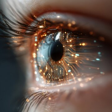 futuristic eye with circuitry and data layers visual concept of innovation vision