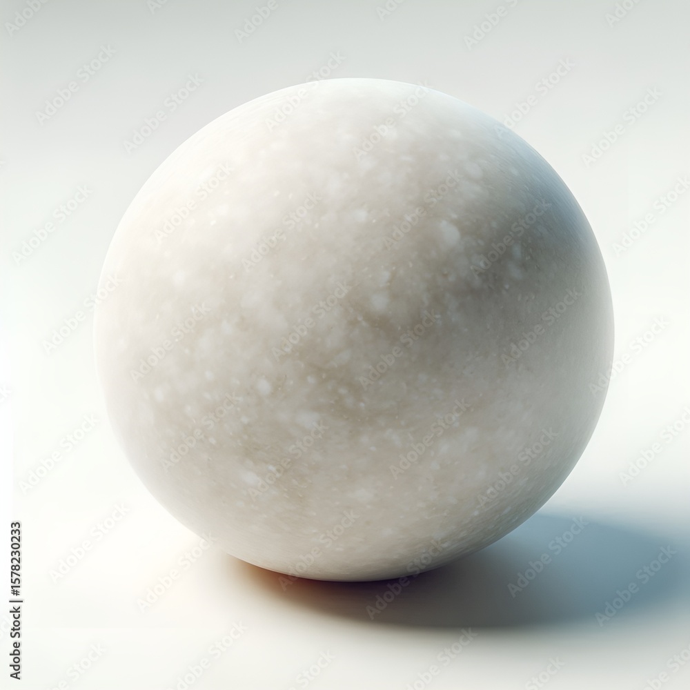 Poster translucent sphere with a subtle mottled texture floats on a neutral, reflective background.