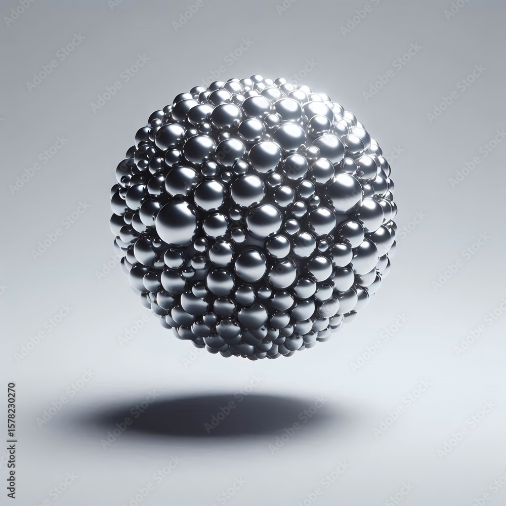 Poster spherical agglomeration of glossy silver orbs creates a striking visual texture and depth of field.