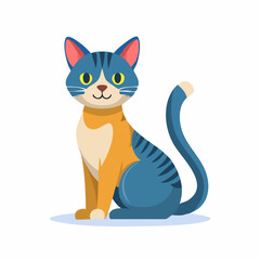 Fototapeta premium Playful Cartoon Cat with Blue and Orange Fur, Sitting and Smiling