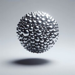 Spherical agglomeration of glossy silver orbs creates a striking visual texture and depth of field.