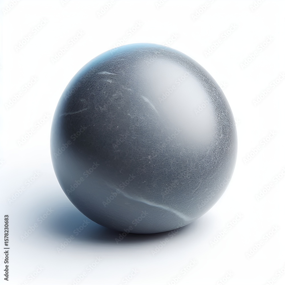 Aufkleber smooth, gray sphere sits isolated on a stark white surface, casting a subtle shadow below itself