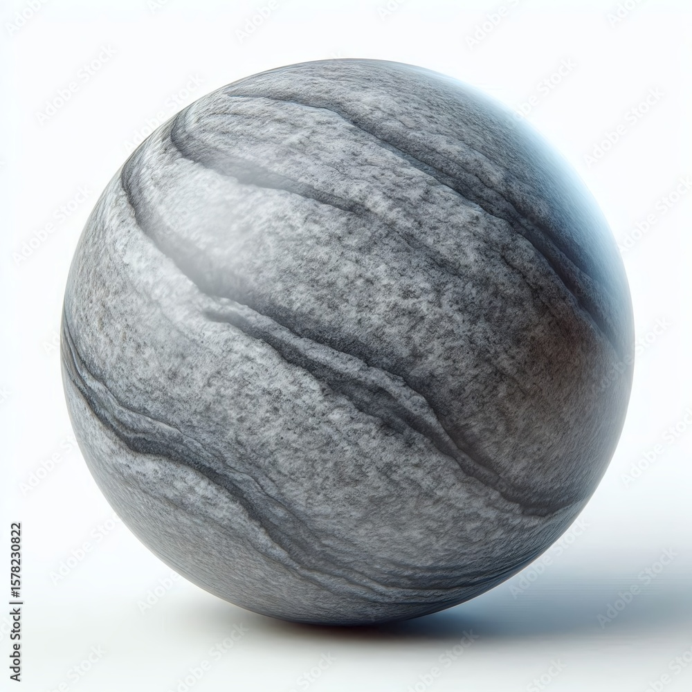 Poster textured sphere with swirling gray patterns creates a calming, smooth, and organic design element.