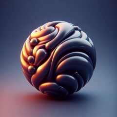 Abstract sphere featuring swirling organic patterns illuminated by warm, glowing light accents