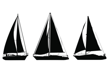 variety of sailboat silhouettes in black style, designed for maritime and nautical themes