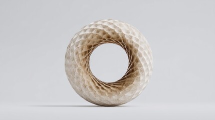 Intricate triangular pattern doughnut sculpture, textured design on a white background