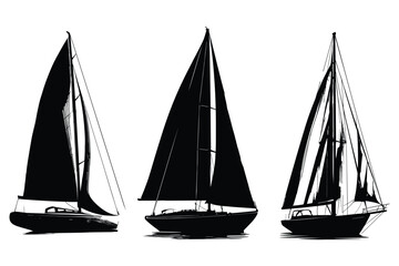 variety of sailboat silhouettes in black style, including different sail positions and boat types