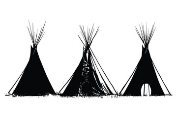 variety of tipi tent silhouettes in black style, inspired by Native American traditional shelters © Aisyah Faiha