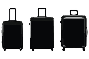 variety of suitcase silhouettes in black style, including wheeled and upright luggage for travel purposes