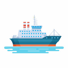 Fototapeta premium Stylized Cruise Ship Floating on Water with Red and Orange Details