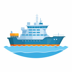 Obraz premium Stylized Blue and Orange Passenger Ferry Sailing on Water