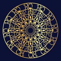 beautiful golden royal mandala with alphabet