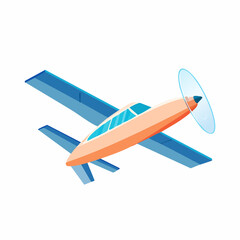 Cartoon Airplane with Blue Wings and Transparent Propeller in Flight