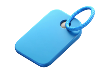 Simple blue gift tag with twisted loop isolated on transparent background