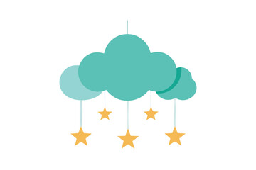 Fototapeta premium Hanging Stars From Fluffy Cloud With Layered Text