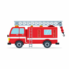 Cartoon Fire Truck with Extended Ladder and Hook for Rescue