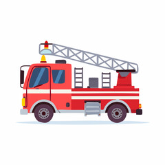 Cartoon Fire Truck with Extended Ladder and Emergency Lights.