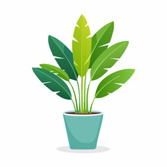 Vibrant Green Plant in a Teal Pot, Botanical Illustration, Modern Design.