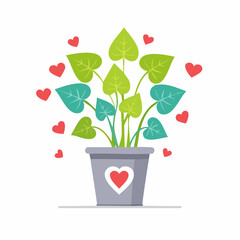 Charming Potted Plant with Heart-Shaped Leaves and Floating Red Hearts