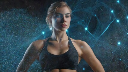 Personalized wellness and fitness concept featuring strong woman with glowing dna strands inspiring health and strength lifestyle - Powered by Adobe